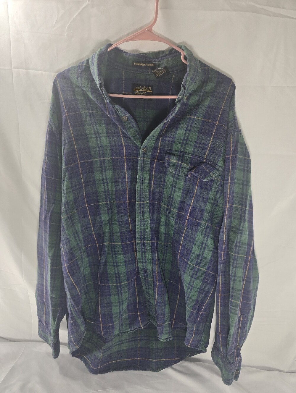 Vintage Eddie Bauer Bainbridge Flannel Mens XL Blue Green Plaid Button Up Shirt